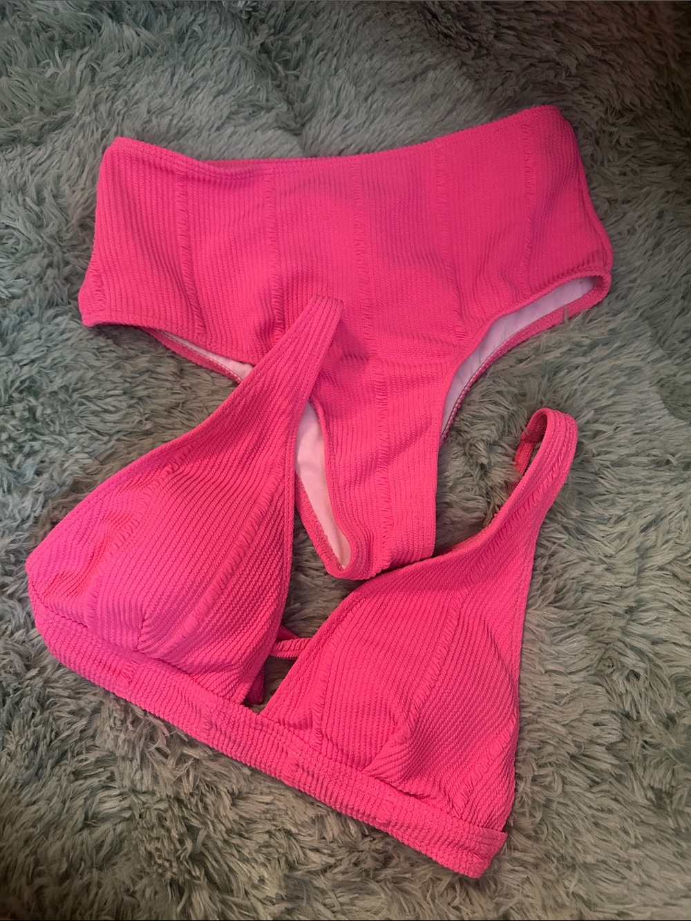 Hot Pink Ribbed Bikini Set